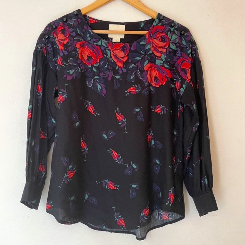 Maeve Anthropologie Linen blend pattern Long Sleeve Blouse XS